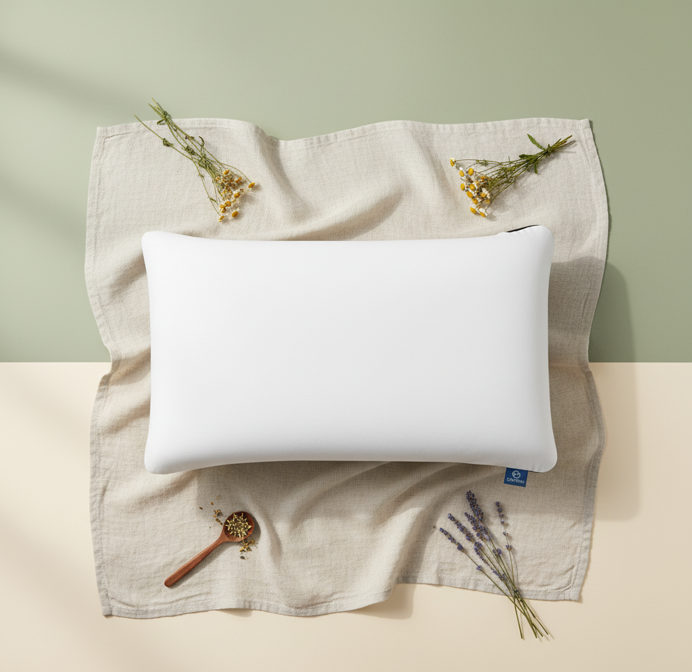 travesseiro latex para dormir melhor cia do sono foco na foto por cima com ervas 